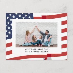 Simple Elegant Happy Labour Day with USA flag Phot Postcard