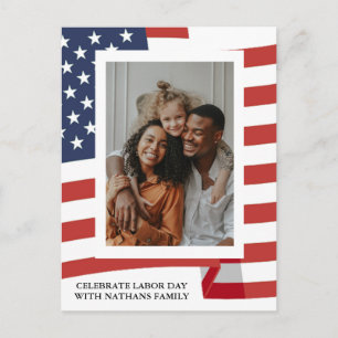 Simple Elegant Happy Labour Day with USA flag Phot Postcard
