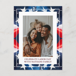 Simple Elegant Happy Labour Day with USA flag Phot Postcard