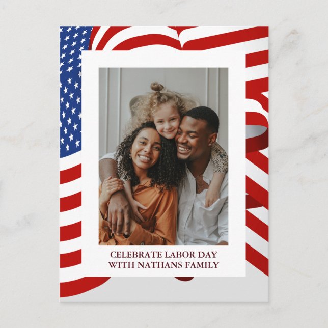 Simple Elegant Happy Labour Day with USA flag Phot Postcard (Front)