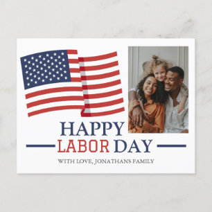 Simple Elegant Happy Labour Day with USA flag Phot Postcard