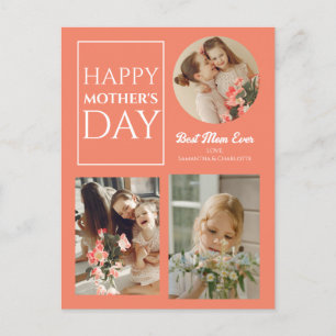 Simple Elegant Happy mothers Day three photo Holiday Postcard