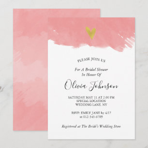 Simple Elegant Heart Pink Watercolor Bridal Shower Invitation