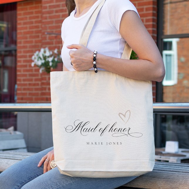 Simple Elegant Heart Script Blush Maid of Honour Tote Bag (Creator Uploaded)