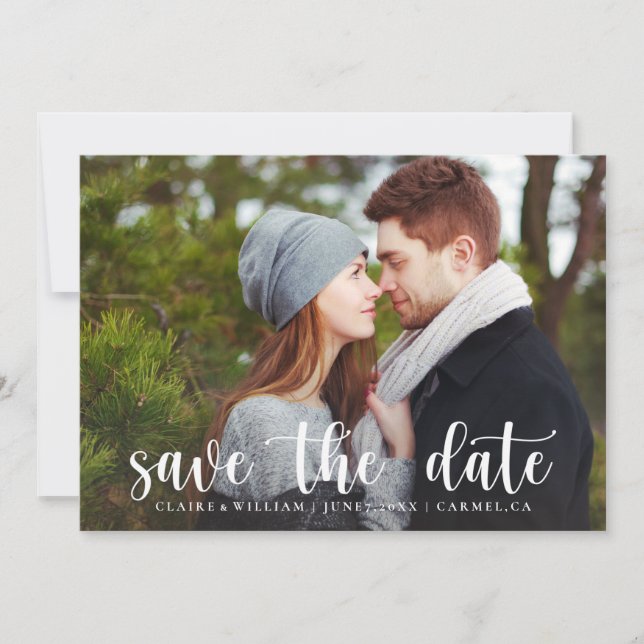 Simple Elegant Horizontal Photo Save the Date Card (Front)