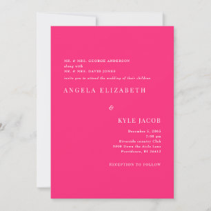 Simple & Elegant Hot Pink White Text Wedding Invitation