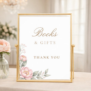 Simple Elegant In Bloom Baby Shower Books & Gifts Poster