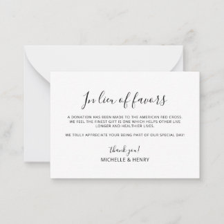 Simple Elegant In Lieu of Favours Card