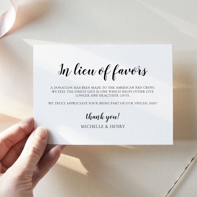 Simple Elegant In Lieu of Favours Card (In lieu of Favors Card)