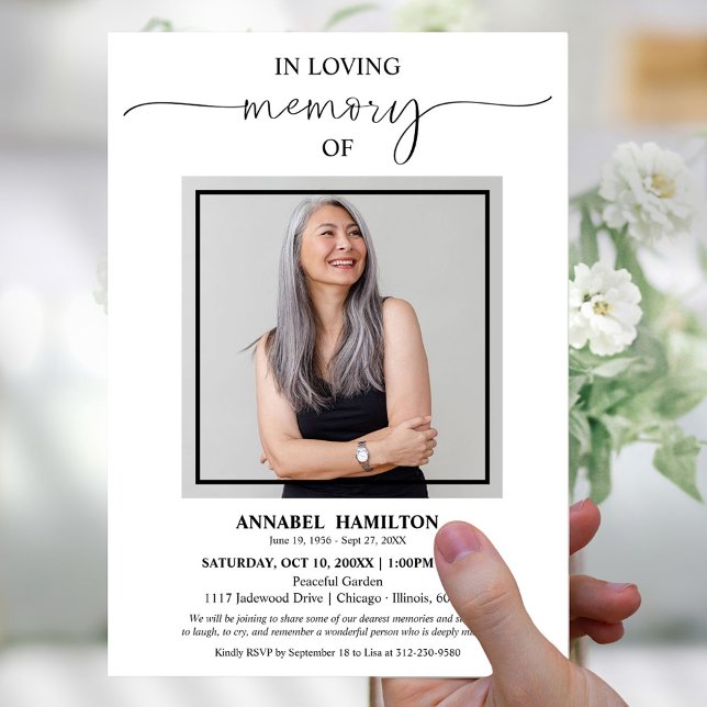 Simple Elegant In Loving Memory Funeral Photo Invitation (Creator Uploaded)