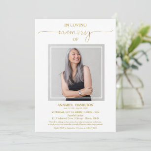 Simple Elegant In Loving Memory Funeral Photo Invitation