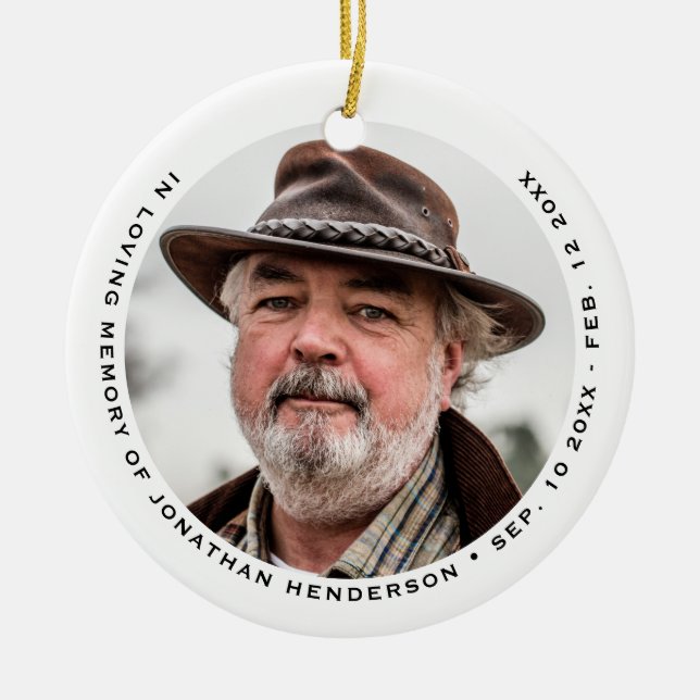 Simple Elegant In Loving Memory Photo Ceramic Tree Decoration (Front)