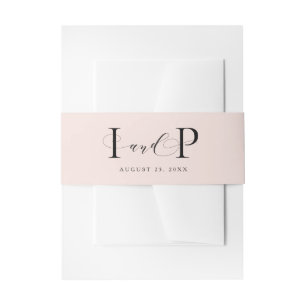 Simple elegant initial blush wedding invitation belly band
