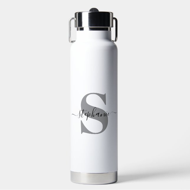Simple Elegant Initial Monogram Script Calligraphy Water Bottle (Front)