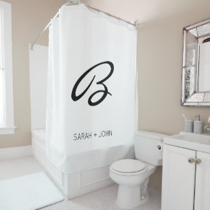 Simple Elegant Initial White Monogram Name Shower Curtain