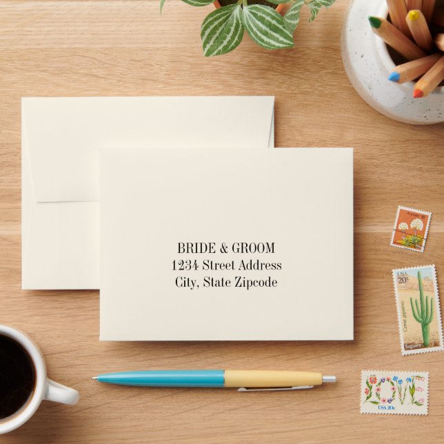Simple Elegant Ivory and Black RSVP Envelopes (Desk)
