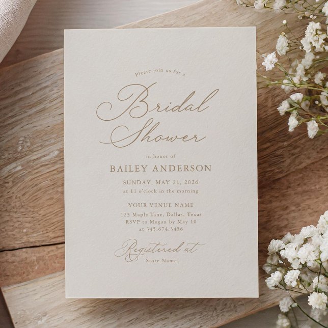 Simple Elegant Ivory and Gold Bridal Shower Invitation (Creator Uploaded)