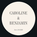 Simple Elegant Ivory Background Custom Wedding Classic Round Sticker<br><div class="desc">Simple Stylish Classic Typography Elegant Trendy Wedding Classic Round Sticker in Black and Ivory</div>