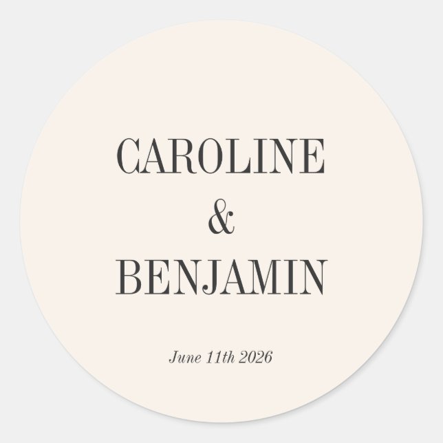 Simple Elegant Ivory Background Custom Wedding Classic Round Sticker (Front)