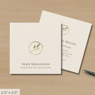 Simple Elegant Ivory Gold Leaf Logo Square Business Card