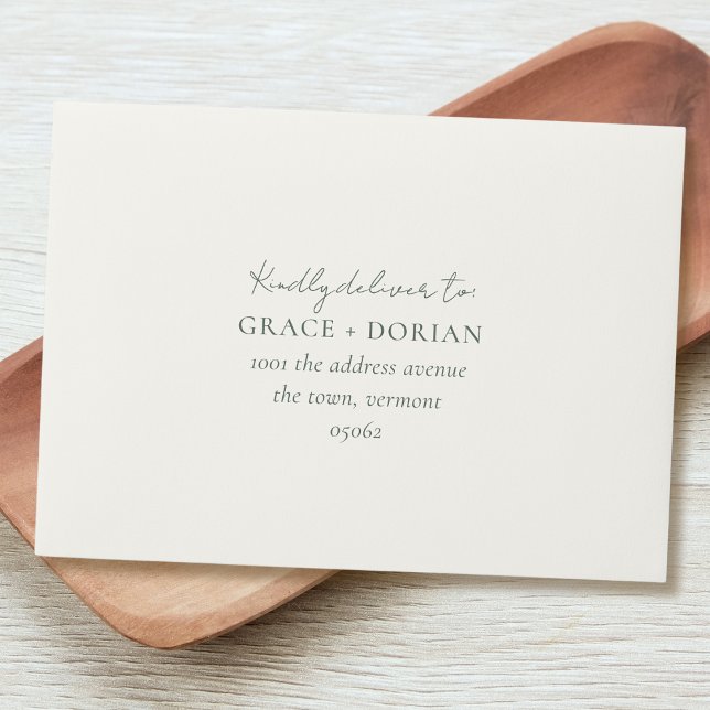 Simple Elegant Ivory Sage Address RSVP Wedding Envelope (Creator Uploaded)