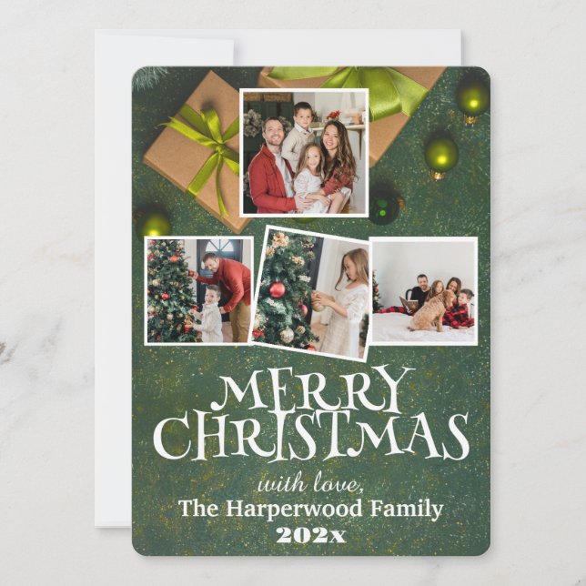 Simple Elegant Joy Christmas Family Photo Collage Holiday Card (Front)