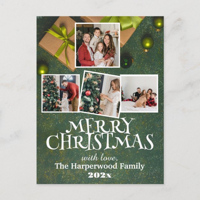 Simple Elegant Joy Christmas Family Photo Collage Holiday Postcard (Front)