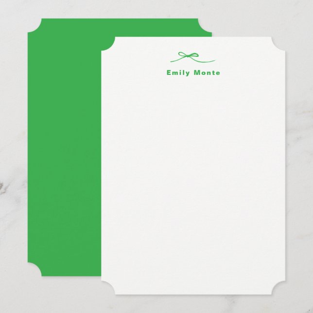 Simple Elegant Kelly Green Bow Monogram Name  Card (Front/Back)