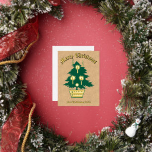 Simple Elegant Kraft Christmas Tree Foil Holiday Postcard