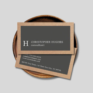 Simple Elegant Kraft Grey Monogram Consultant Business Card