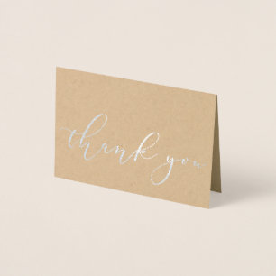 Simple Elegant Kraft Silver Foil Script Thank You Card