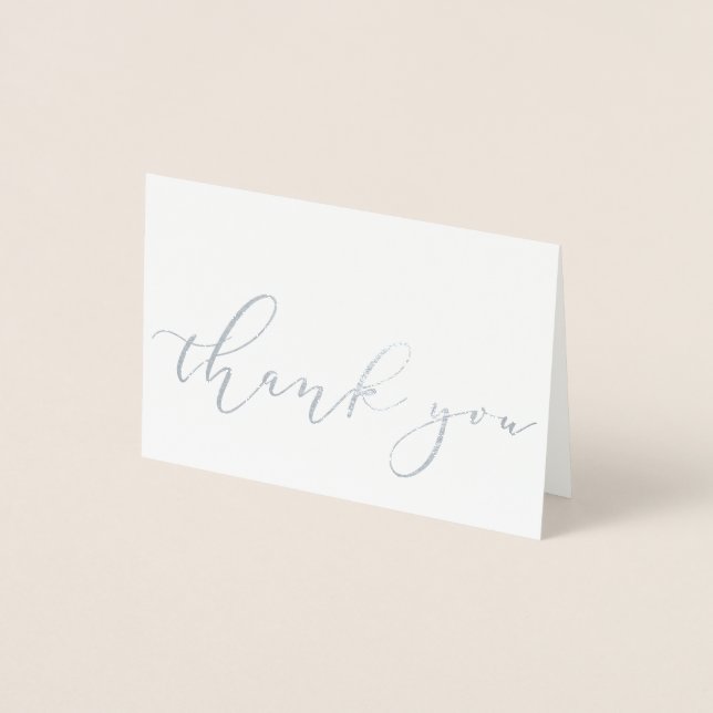 Simple Elegant Kraft Silver Foil Script Thank You Card (Front)