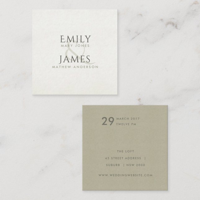 SIMPLE ELEGANT KRAFT WHITE TYPOGRAPHY WEDDING SQUARE BUSINESS CARD (Front/Back)