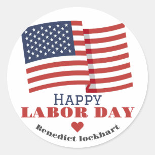 Simple Elegant Labour Day with USA flag Classic Round Sticker
