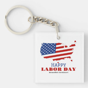 Simple Elegant Labour Day with USA flag Key Ring