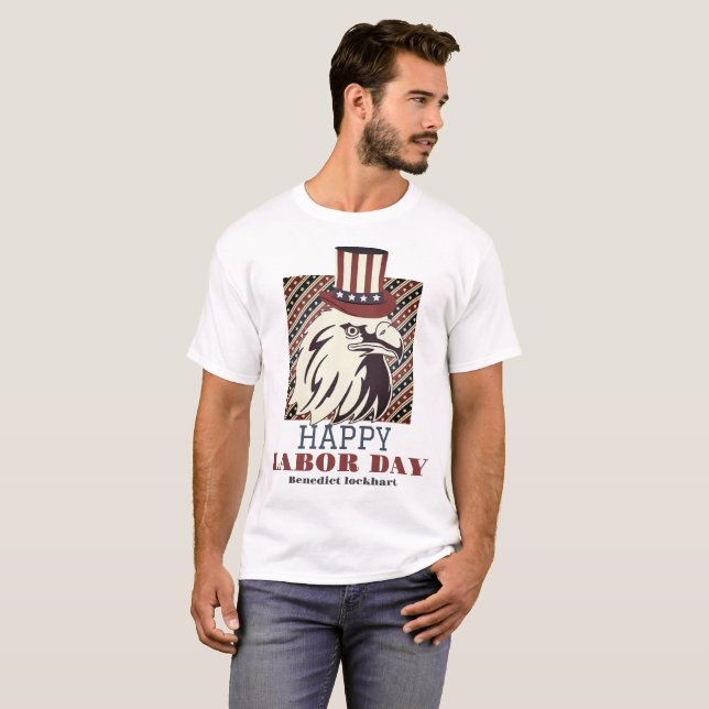 Simple Elegant Labour Day with USA flag T-Shirt (Front Full)