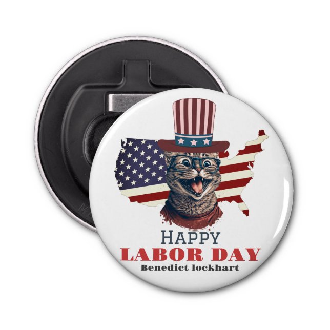 Simple Elegant Labour Day with USA flag T-Shirt Bottle Opener (Front)