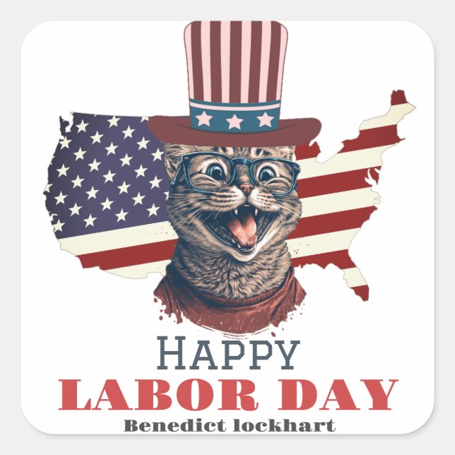 Simple Elegant Labour Day with USA flag T-Shirt Square Sticker (Front)