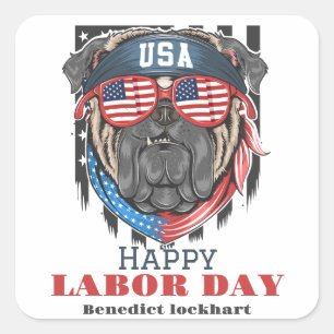 Simple Elegant Labour Day with USA flag T-Shirt Square Sticker
