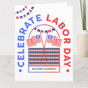 Simple Elegant Labour Day with USA flag Thank You Card