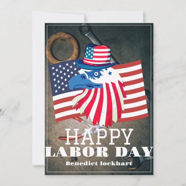Simple Elegant Labour Day with USA flag Thank You Card (Front)