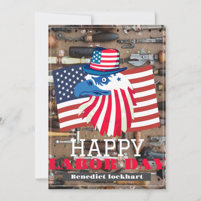 Simple Elegant Labour Day with USA flag Thank You Card (Front)