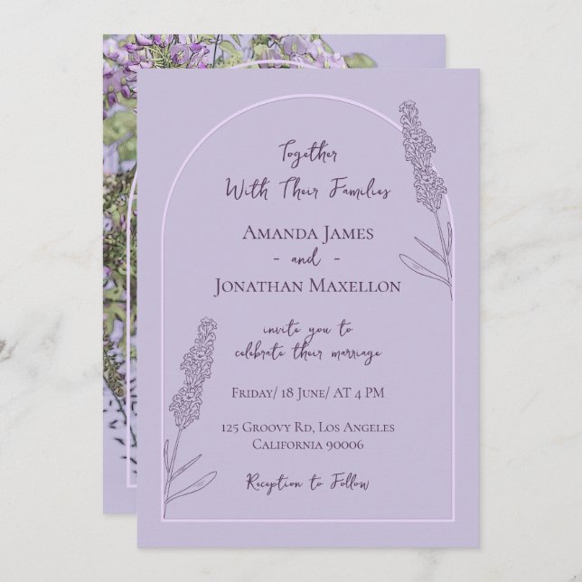 Simple Elegant Lavender Blooms Wedding Invitation (Front/Back)