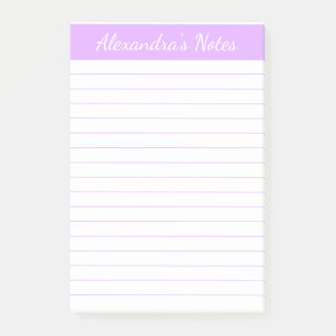 Simple Elegant Lavender Lined Personalised Post-it Notes