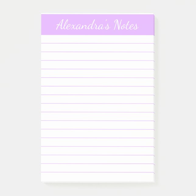 Simple Elegant Lavender Lined Personalised Post-it Notes (Front)