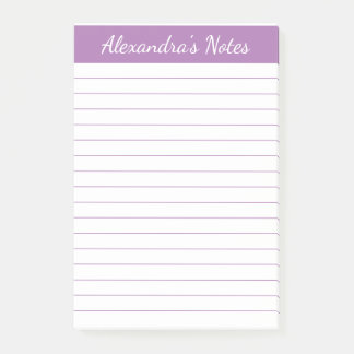 Simple Elegant Lavender Lined Personalised Post-it Notes