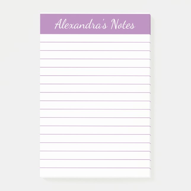 Simple Elegant Lavender Lined Personalised Post-it Notes (Front)