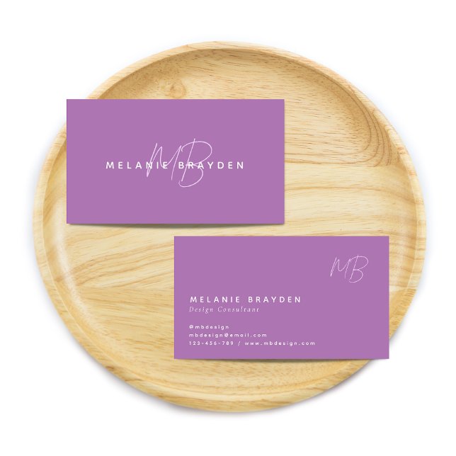 Simple Elegant Lavender Minimalist Two Monogram Business Card (Creator Uploaded)