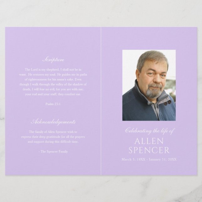 Simple Elegant Lavender Modern Funeral Program (Front)
