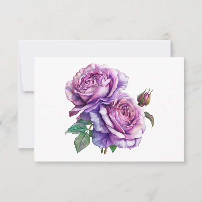 Simple Elegant Lavender Rose Bouquet Flat Card (Front)
